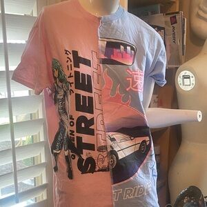 PacSun Pink & Light Blue Split Street Racing Graphic Tee